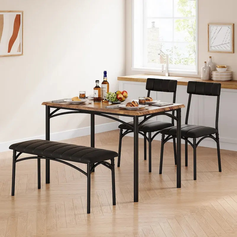 4-Piece Rustic Metal Fabric Table Upholstered