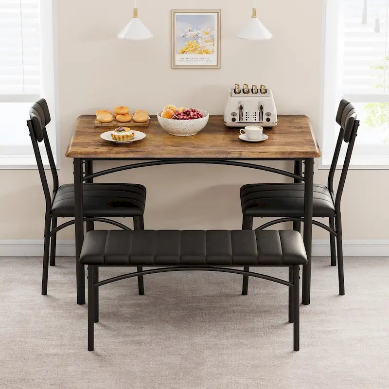 4-Piece Rustic Metal Fabric Table Upholstered