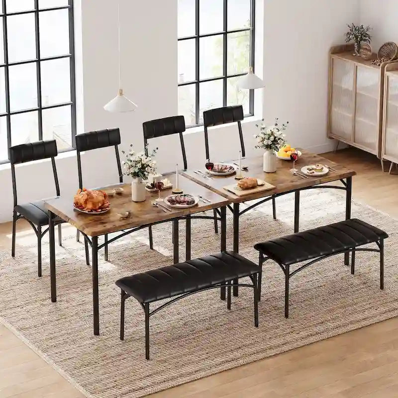 4-Piece Rustic Metal Fabric Table Upholstered