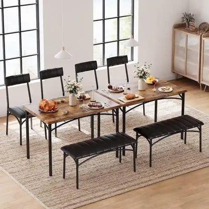 4-Piece Rustic Metal Fabric Table Upholstered