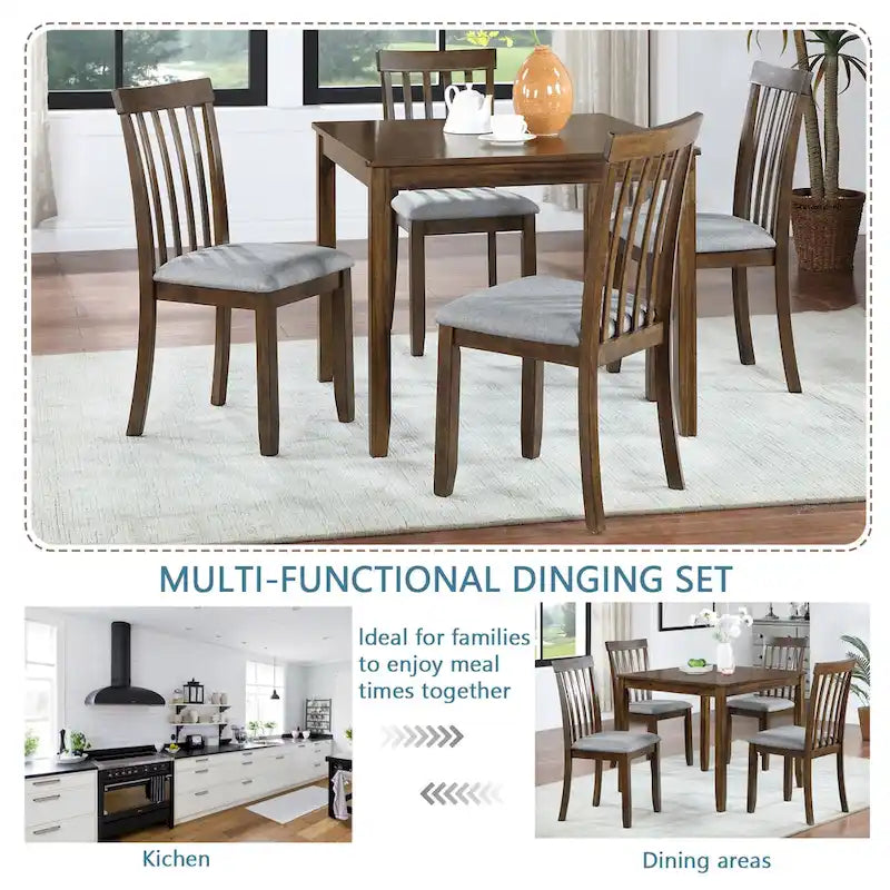 5-Piece Modern Solid Wood Linen Table Upholstered