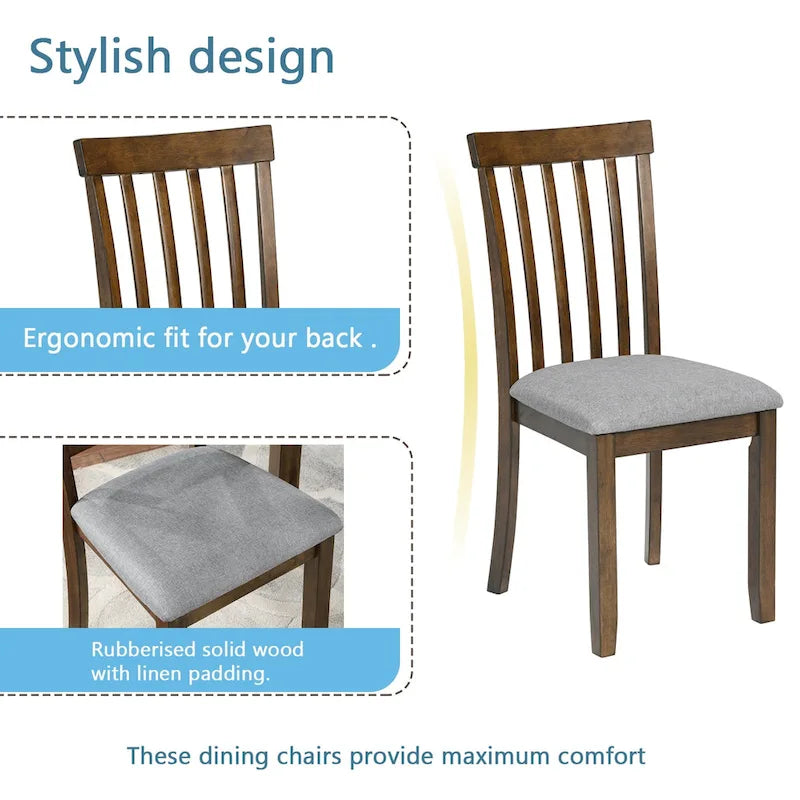 5-Piece Modern Solid Wood Linen Table Upholstered
