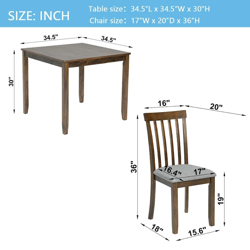 5-Piece Modern Solid Wood Linen Table Upholstered