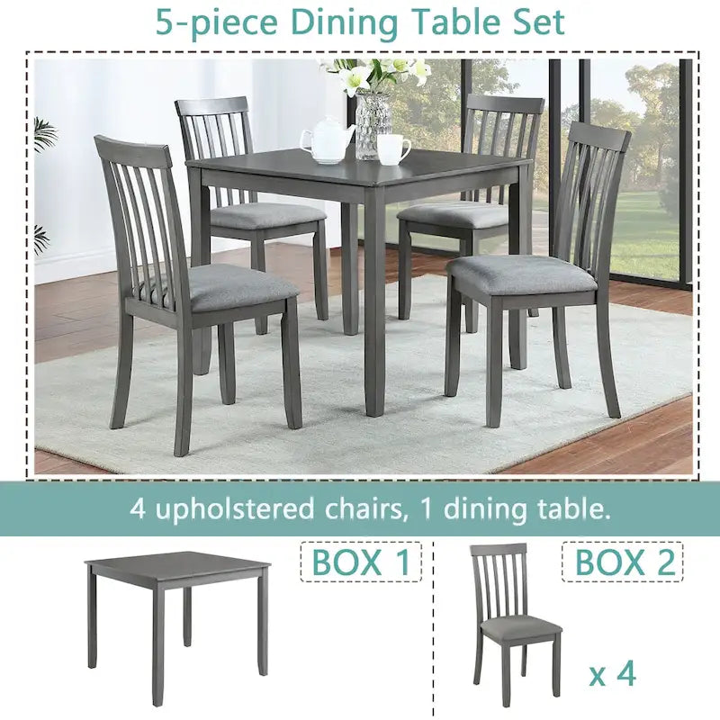 5-Piece Modern Solid Wood Linen Table Upholstered