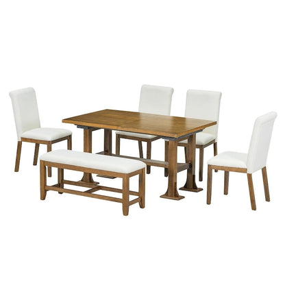 76 Inch Farmhouse Solid Wood Linen Table Extendable