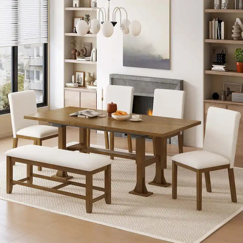 76 Inch Farmhouse Solid Wood Linen Table Extendable