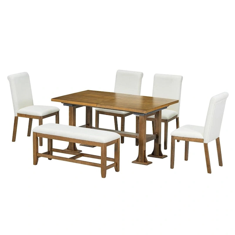 76 Inch Farmhouse Solid Wood Linen Table Extendable