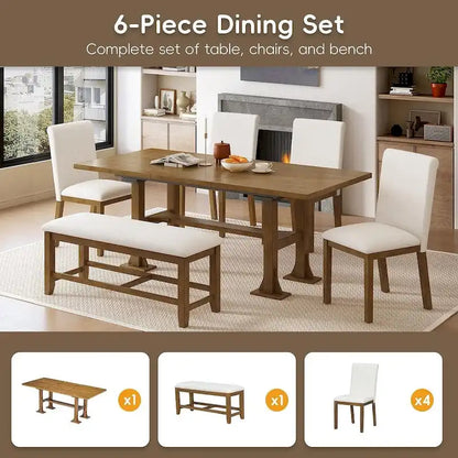 76 Inch Farmhouse Solid Wood Linen Table Extendable