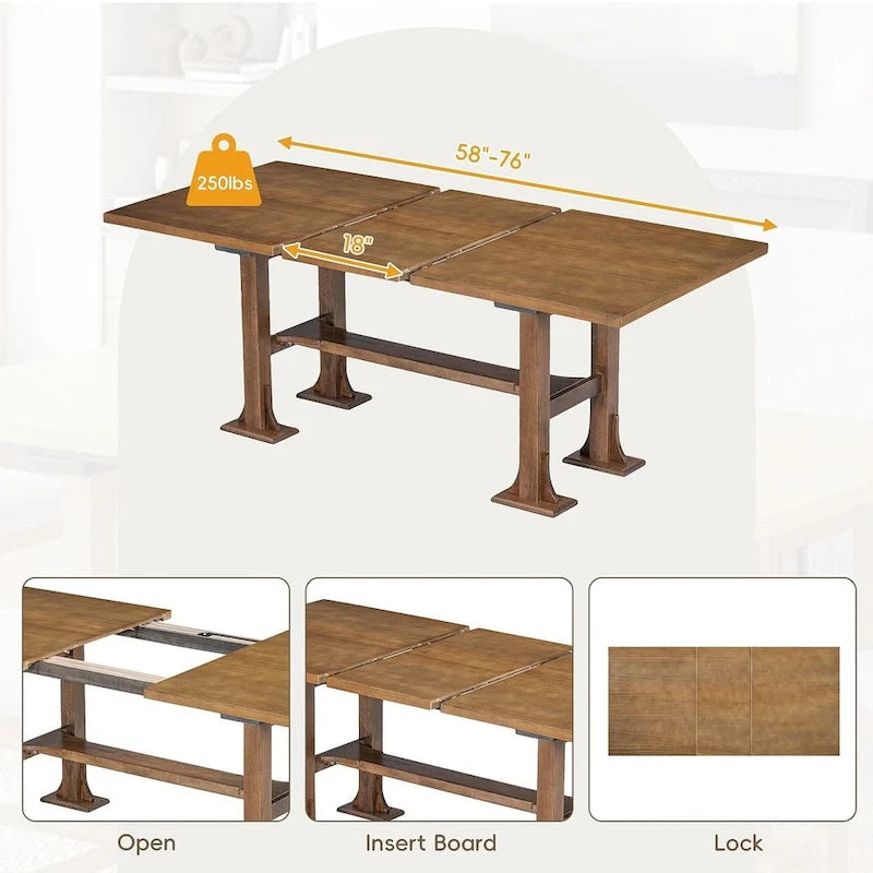 76 Inch Farmhouse Solid Wood Linen Table Extendable