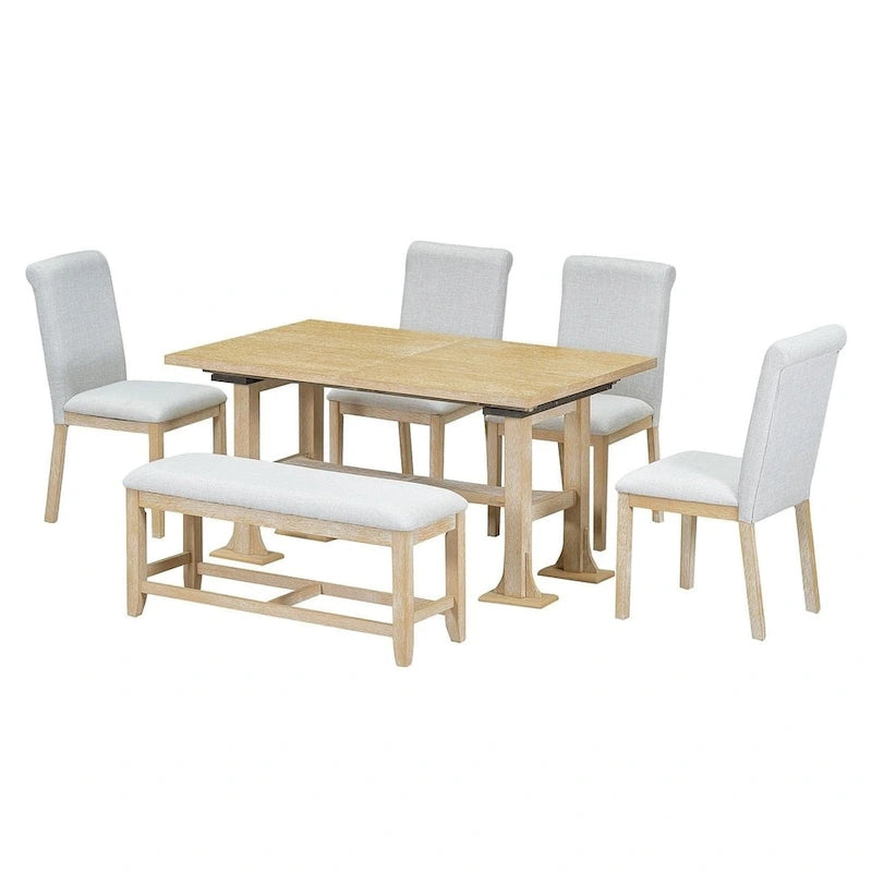 76 Inch Farmhouse Solid Wood Linen Table Extendable