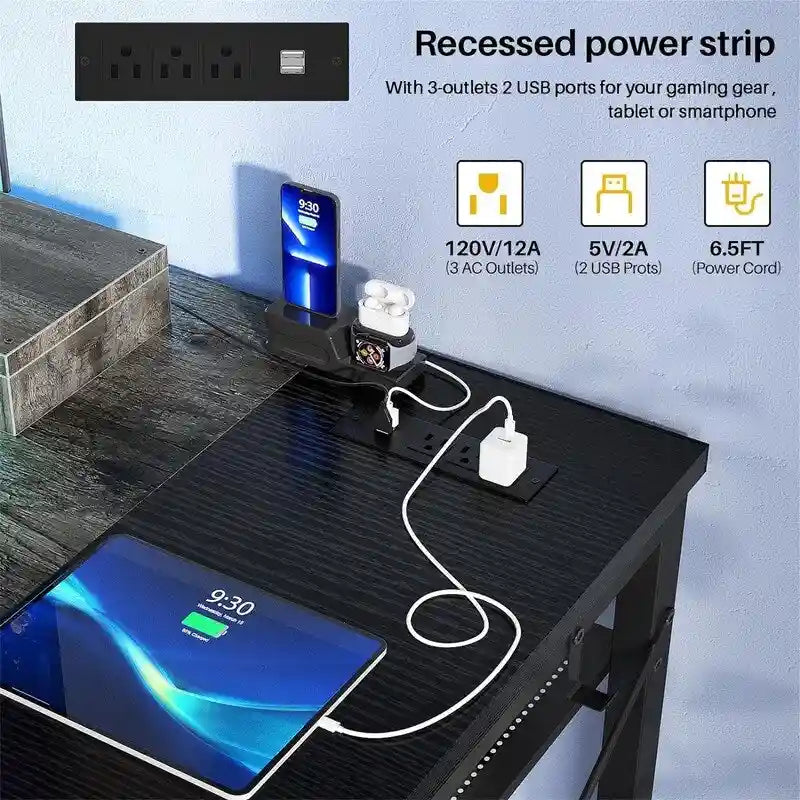 29.6 Inch Modern Wood Metal Table LED