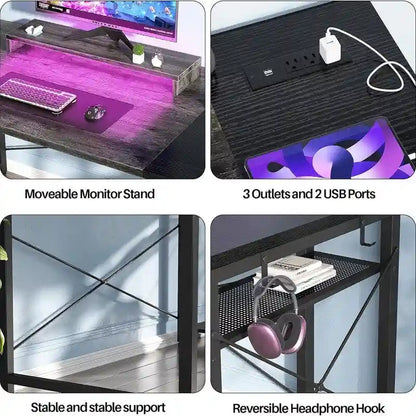 29.6 Inch Modern Wood Metal Table LED