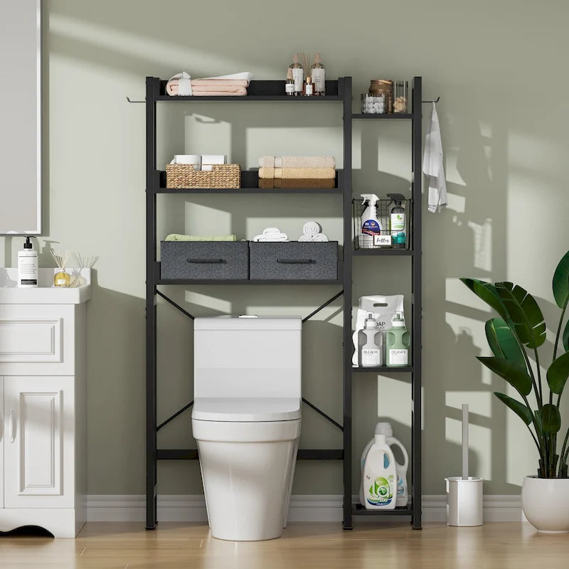 31 W Over the Toilet Storage Shelf with 2 Drawers and 4 Hooks for Restroom and Laundry