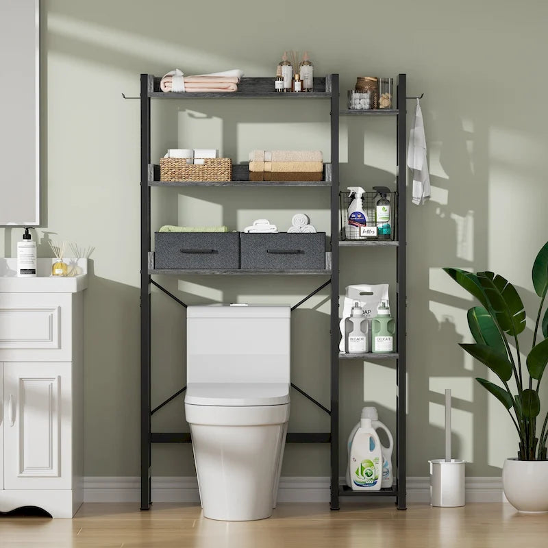 31 W Over the Toilet Storage Shelf with 2 Drawers and 4 Hooks for Restroom and Laundry