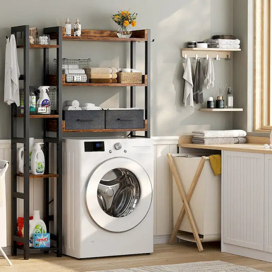 31 W Over the Toilet Storage Shelf with 2 Drawers and 4 Hooks for Restroom and Laundry