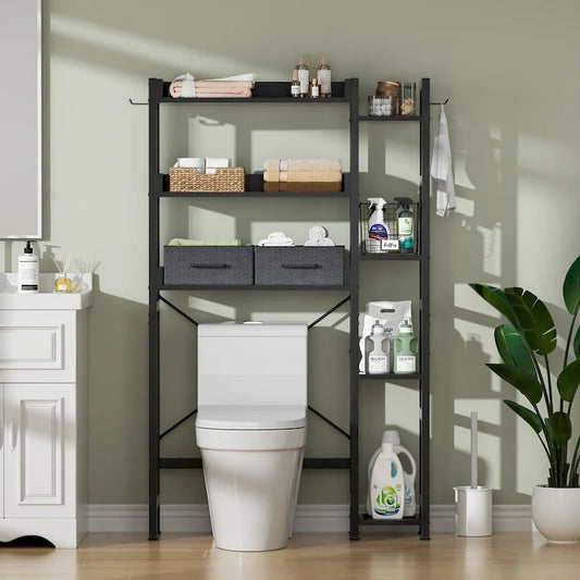 31 W Over the Toilet Storage Shelf with 2 Drawers and 4 Hooks for Restroom and Laundry