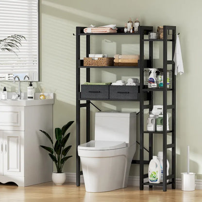 31 W Over the Toilet Storage Shelf with 2 Drawers and 4 Hooks for Restroom and Laundry