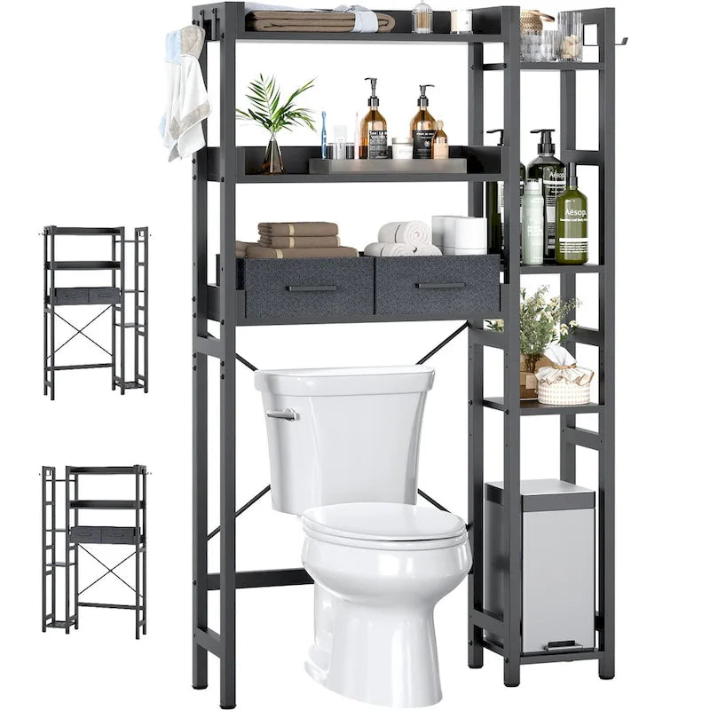31 W Over the Toilet Storage Shelf with 2 Drawers and 4 Hooks for Restroom and Laundry