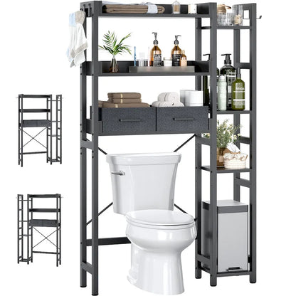 31 W Over the Toilet Storage Shelf with 2 Drawers and 4 Hooks for Restroom and Laundry