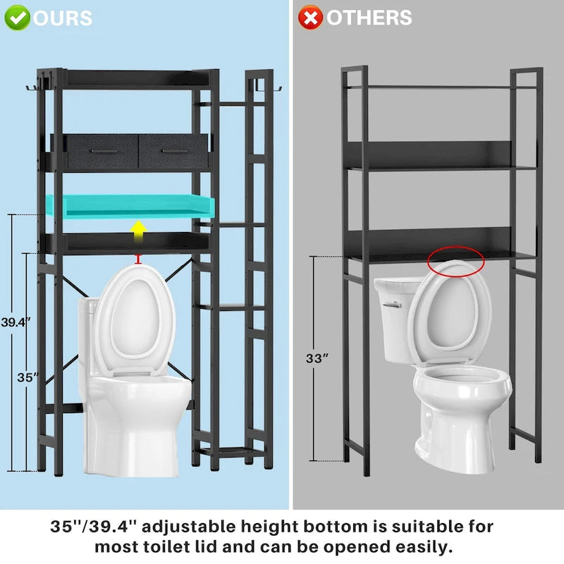 31 W Over the Toilet Storage Shelf with 2 Drawers and 4 Hooks for Restroom and Laundry
