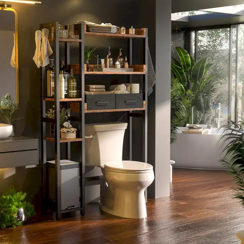 31 W Over the Toilet Storage Shelf with 2 Drawers and 4 Hooks for Restroom and Laundry