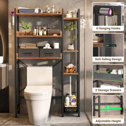 31 W Over the Toilet Storage Shelf with 2 Drawers and 4 Hooks for Restroom and Laundry