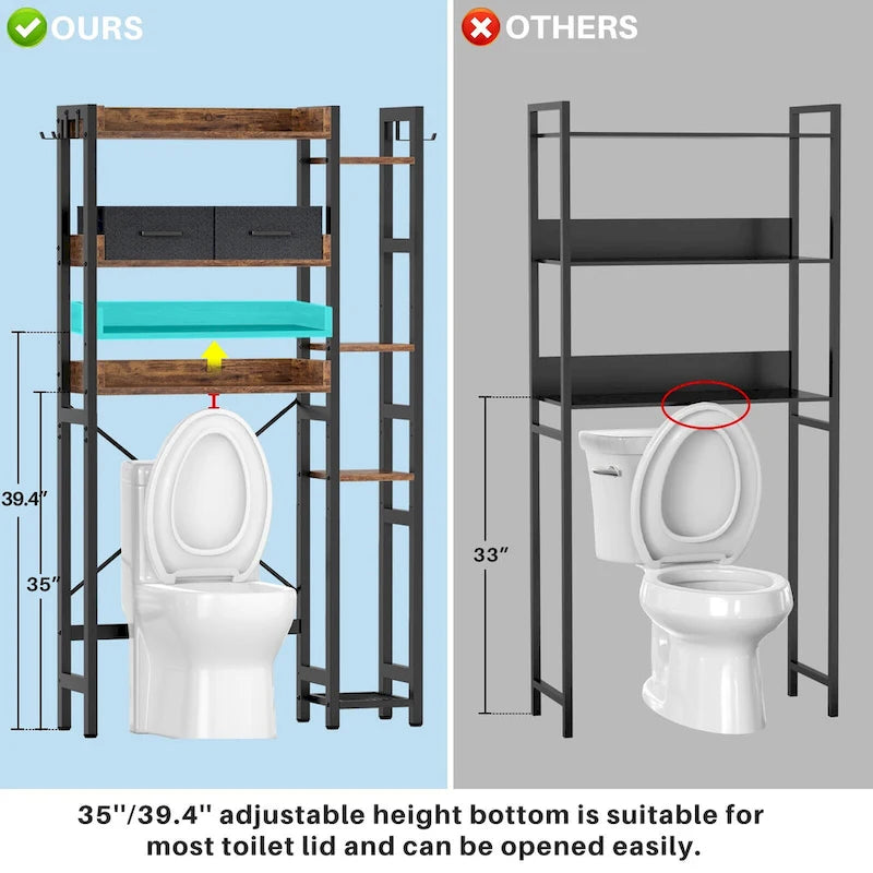 31 W Over the Toilet Storage Shelf with 2 Drawers and 4 Hooks for Restroom and Laundry