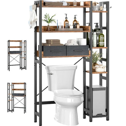 31 W Over the Toilet Storage Shelf with 2 Drawers and 4 Hooks for Restroom and Laundry
