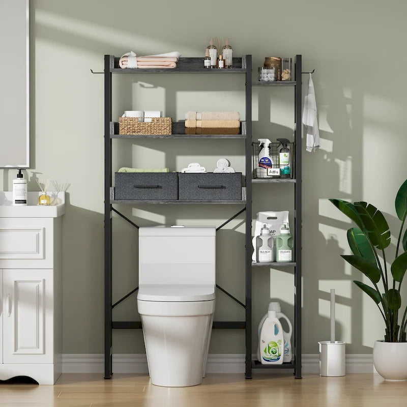 31 W Over the Toilet Storage Shelf with 2 Drawers and 4 Hooks for Restroom and Laundry