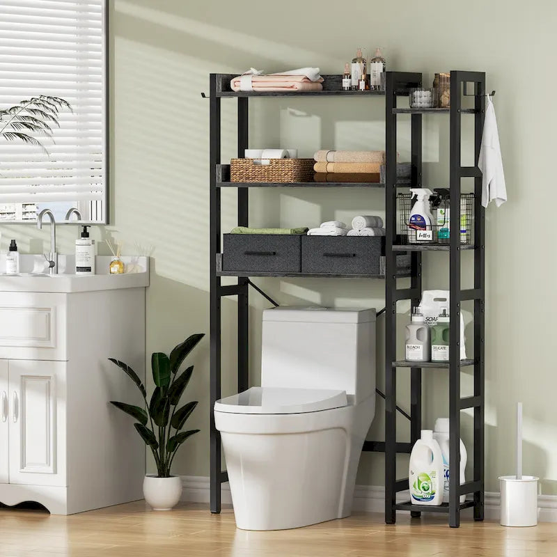 31 W Over the Toilet Storage Shelf with 2 Drawers and 4 Hooks for Restroom and Laundry
