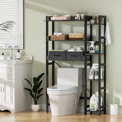 31 W Over the Toilet Storage Shelf with 2 Drawers and 4 Hooks for Restroom and Laundry