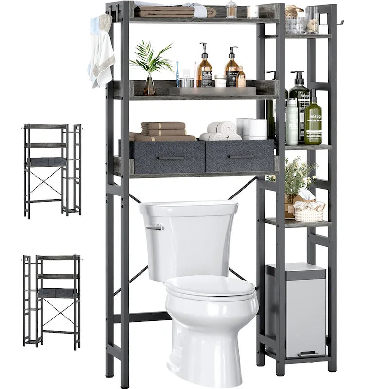 31 W Over the Toilet Storage Shelf with 2 Drawers and 4 Hooks for Restroom and Laundry