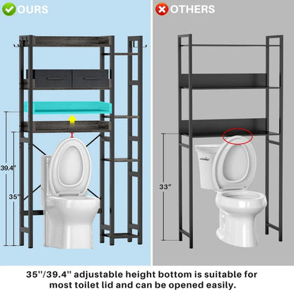 31 W Over the Toilet Storage Shelf with 2 Drawers and 4 Hooks for Restroom and Laundry