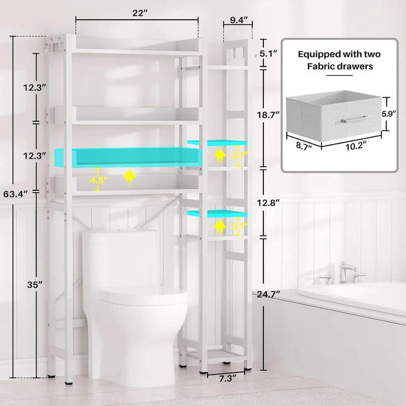 31 W Over the Toilet Storage Shelf with 2 Drawers and 4 Hooks for Restroom and Laundry