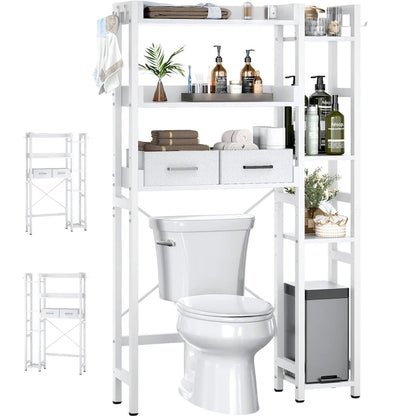 31 W Over the Toilet Storage Shelf with 2 Drawers and 4 Hooks for Restroom and Laundry