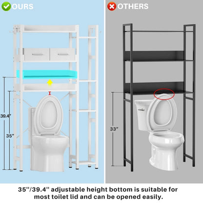 31 W Over the Toilet Storage Shelf with 2 Drawers and 4 Hooks for Restroom and Laundry