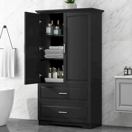 Tall Bathroom Storage Cabinet with 2 Doors, 2 Drawers & Adjustable Shelf