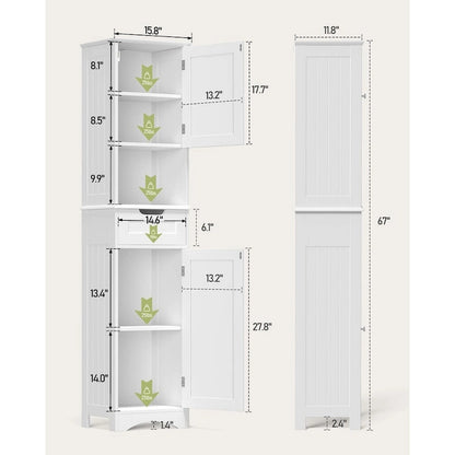 Freestanding Narrow Tall Bathroom Storage Cabinet with Adjustable Shelves, Door and Open Shelves