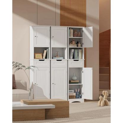 Freestanding Narrow Tall Bathroom Storage Cabinet with Adjustable Shelves, Door and Open Shelves