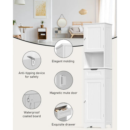 Freestanding Narrow Tall Bathroom Storage Cabinet with Adjustable Shelves, Door and Open Shelves