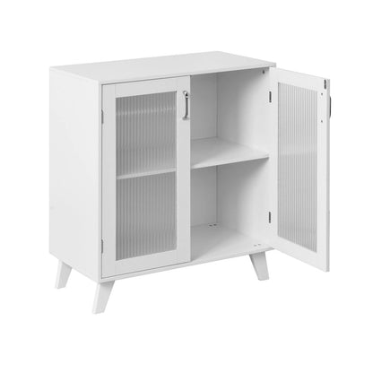 2-Glass Door Bathroom Cabinet, Modern White Cupboard Storage Organizer with Adjustable Shelf - 27 W x 32 H x 15 D