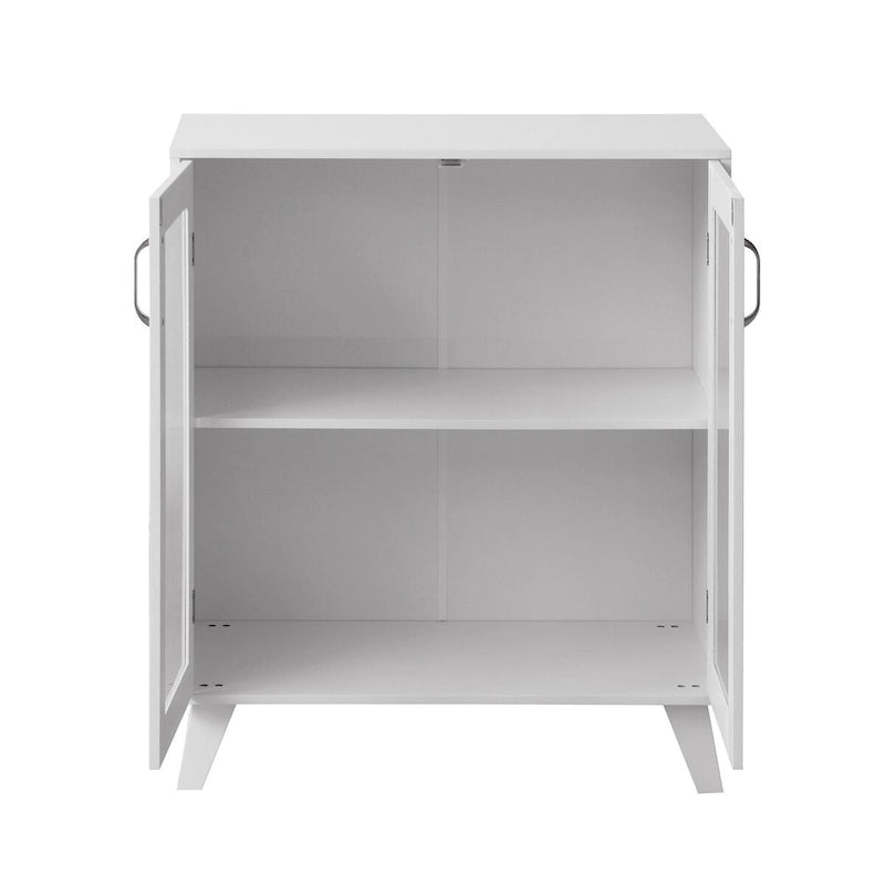 2-Glass Door Bathroom Cabinet, Modern White Cupboard Storage Organizer with Adjustable Shelf - 27 W x 32 H x 15 D