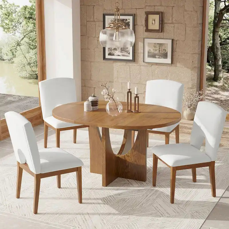 Full 30 Inch Modern Solid Wood Linen Dining Set Extendable
