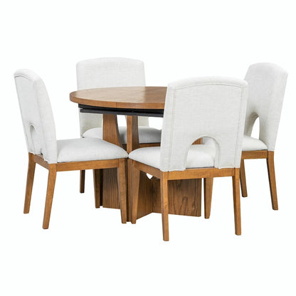 Full 30 Inch Modern Solid Wood Linen Dining Set Extendable