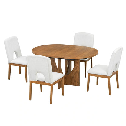 Full 30 Inch Modern Solid Wood Linen Dining Set Extendable