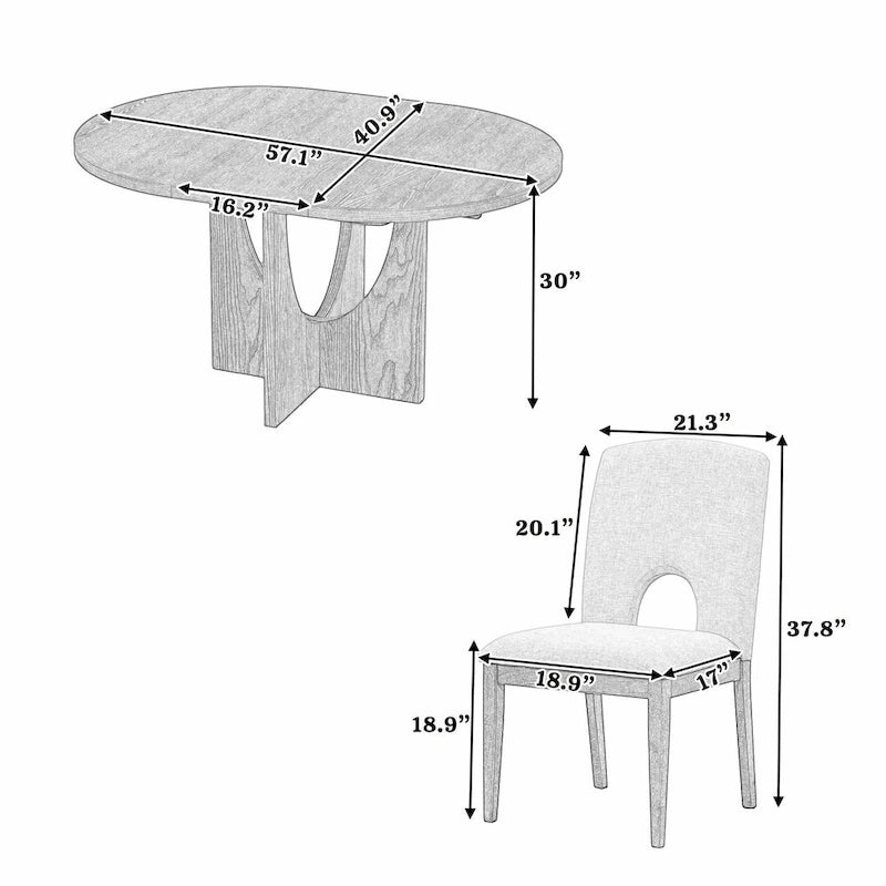 Full 30 Inch Modern Solid Wood Linen Dining Set Extendable