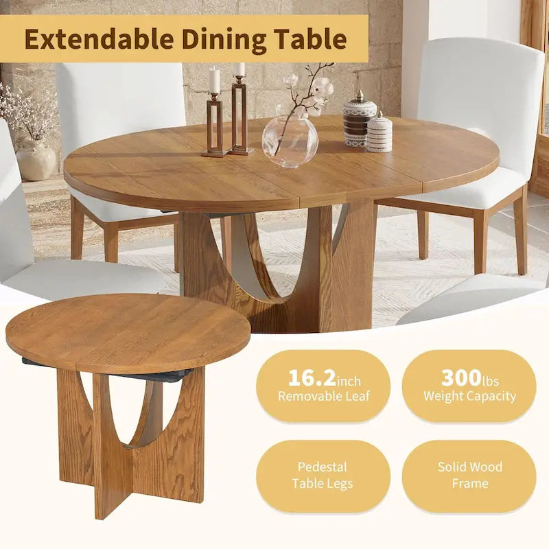 Full 30 Inch Modern Solid Wood Linen Dining Set Extendable