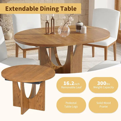 Full 30 Inch Modern Solid Wood Linen Dining Set Extendable
