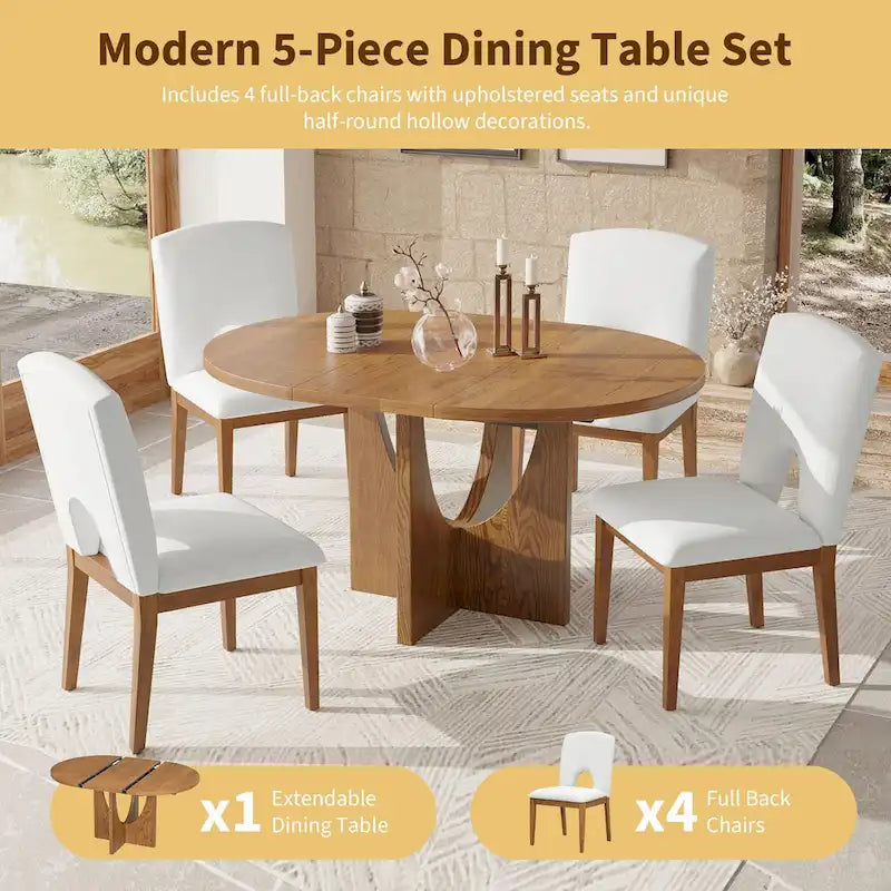 Full 30 Inch Modern Solid Wood Linen Dining Set Extendable