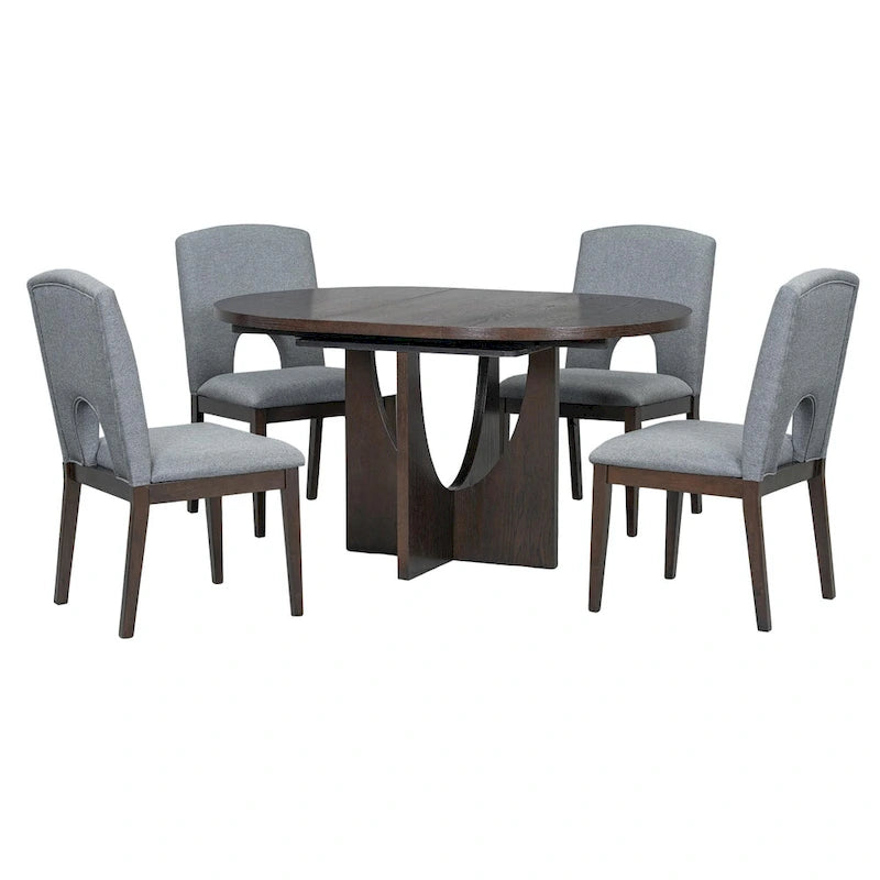 Full 30 Inch Modern Solid Wood Linen Dining Set Extendable